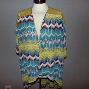 Hespras Boutique Cover Up Lacy & Sheer Sz M Indigenous Pattern Mesh Shoulders
